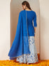 Janasya Women's Blue Pure Cotton Yoke Design Straight Kurti With Printed Sharara & Dupatta Set